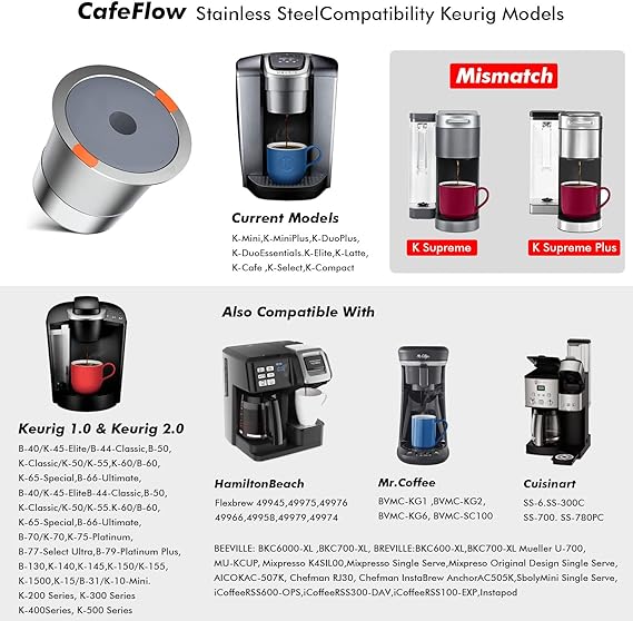 Noalto Reusable K Cups and Coffee Pods,Universal stainless steel k Cups for Keurig 2.0 and 1.0 Coffee Makers machine (2pack)