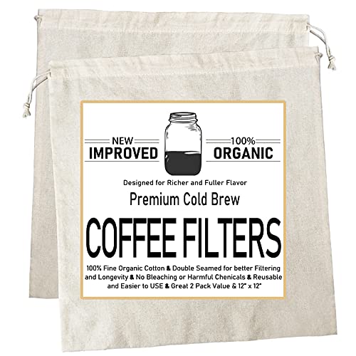 2 Pack of Reusable Organic Cotton Cold Brew Coffee Bags