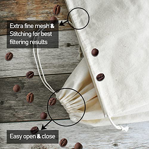 2 Pack of Reusable Organic Cotton Cold Brew Coffee Bags